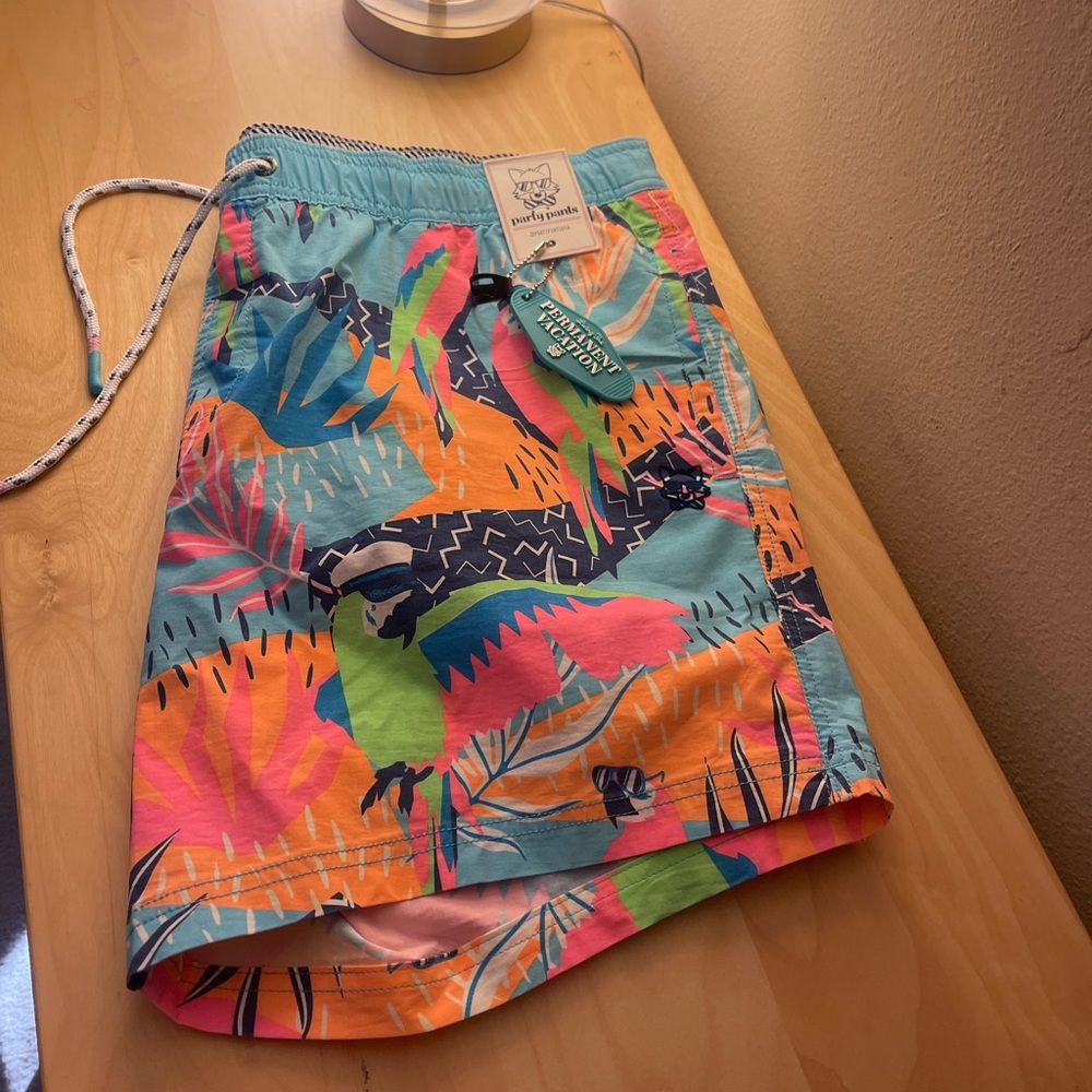 Marlin Islands Men's Swim Trunks — Multi-Color Tropical Print
